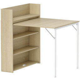 HOMCOM Kitchen Table, Folding Dining Table, with 4-Tier Shelves, Modern Drop-Leaf Table, Oak Wood Effect - thumbnail 1