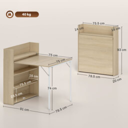 HOMCOM Kitchen Table, Folding Dining Table, with 4-Tier Shelves, Modern Drop-Leaf Table, Oak Wood Effect - thumbnail 3