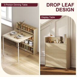 HOMCOM Kitchen Table, Folding Dining Table, with 4-Tier Shelves, Modern Drop-Leaf Table, Oak Wood Effect - thumbnail 4