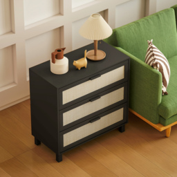 HOMCOM Rattan Bedroom Chest of Drawers, 3 Drawers Storage Unit, Boho Dresser for Living Room, Hallway, Black - thumbnail 9