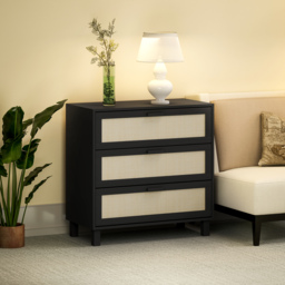 HOMCOM Rattan Bedroom Chest of Drawers, 3 Drawers Storage Unit, Boho Dresser for Living Room, Hallway, Black - thumbnail 8
