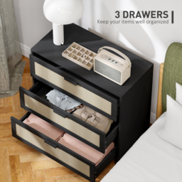 HOMCOM Rattan Bedroom Chest of Drawers, 3 Drawers Storage Unit, Boho Dresser for Living Room, Hallway, Black - thumbnail 5