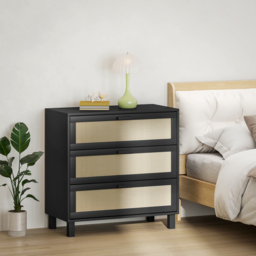 HOMCOM Rattan Bedroom Chest of Drawers, 3 Drawers Storage Unit, Boho Dresser for Living Room, Hallway, Black - thumbnail 7