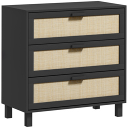 HOMCOM Rattan Bedroom Chest of Drawers, 3 Drawers Storage Unit, Boho Dresser for Living Room, Hallway, Black - thumbnail 1