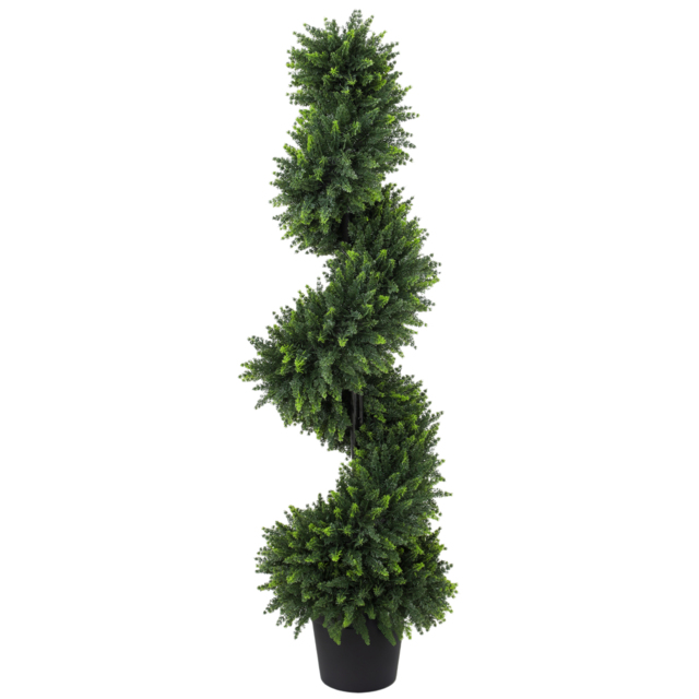 HOMCOM Set of 2 Artificial Spiral Cypress Trees, Fake Plants with 700 Leaves, UV Protection, Deep Green - image 1