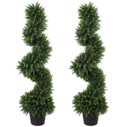 HOMCOM Set of 2 Artificial Spiral Cypress Trees, Fake Plants with 700 Leaves, UV Protection, Deep Green - thumbnail 9
