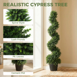 HOMCOM Set of 2 Artificial Spiral Cypress Trees, Fake Plants with 700 Leaves, UV Protection, Deep Green - thumbnail 4