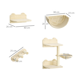 PawHut Wall-mounted Cat Shelves Set, Climbing Activity Centre with Hammock, Scratching Post & Jumping Platform for Kittens, Beige - Aosom UK - thumbnail 3