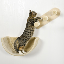 PawHut Wall-mounted Cat Shelves Set, Climbing Activity Centre with Hammock, Scratching Post & Jumping Platform for Kittens, Beige - Aosom UK - thumbnail 8