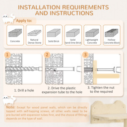 PawHut Wall-mounted Cat Shelves Set, Climbing Activity Centre with Hammock, Scratching Post & Jumping Platform for Kittens, Beige - Aosom UK - thumbnail 7