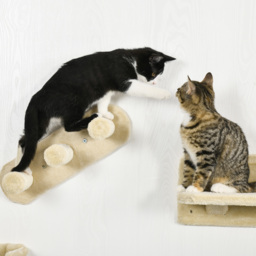 PawHut Wall-mounted Cat Shelves Set, Climbing Activity Centre with Hammock, Scratching Post & Jumping Platform for Kittens, Beige - Aosom UK - thumbnail 9
