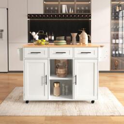 Stylish Kitchen Trolley with Foldable Wood-Grain Countertop, Versatile Buffet with Interchangeable Wheels, 139L x 46W x 91H cm, White - Aosom UK - thumbnail 9