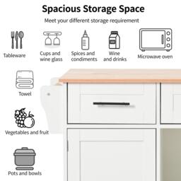 Stylish Kitchen Trolley with Foldable Wood-Grain Countertop, Versatile Buffet with Interchangeable Wheels, 139L x 46W x 91H cm, White - Aosom UK - thumbnail 4