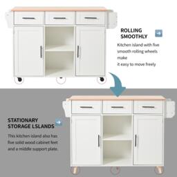 Stylish Kitchen Trolley with Foldable Wood-Grain Countertop, Versatile Buffet with Interchangeable Wheels, 139L x 46W x 91H cm, White - Aosom UK - thumbnail 7