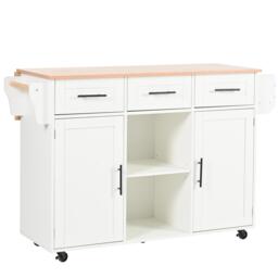 Stylish Kitchen Trolley with Foldable Wood-Grain Countertop, Versatile Buffet with Interchangeable Wheels, 139L x 46W x 91H cm, White - Aosom UK - thumbnail 2