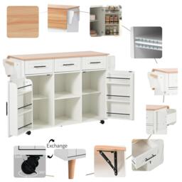 Stylish Kitchen Trolley with Foldable Wood-Grain Countertop, Versatile Buffet with Interchangeable Wheels, 139L x 46W x 91H cm, White - Aosom UK - thumbnail 8