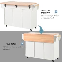 Stylish Kitchen Trolley with Foldable Wood-Grain Countertop, Versatile Buffet with Interchangeable Wheels, 139L x 46W x 91H cm, White - Aosom UK - thumbnail 6