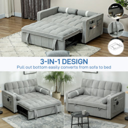 HOMCOM Two-Seater Linen-Look Sofa Bed - Light Grey - Aosom UK - thumbnail 4