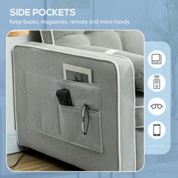 HOMCOM Two-Seater Linen-Look Sofa Bed - Light Grey - Aosom UK - thumbnail 7