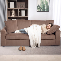HOMCOM Modern 3 Seater Sofa with Spring Cushion, 212 cm Fabric Jumbo Cord Sofa Couch with 2 Scatter Cushions, Upholstered Corduroy Settee for Living Room, Bedroom, Home Office, Coffee - thumbnail 7
