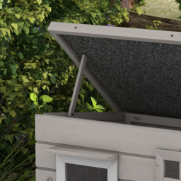 PawHut Wooden Cat House Outdoor, Elevated Cat Shelter Kennel, Pet Play House with Openable Top, Asphalt Roof, Window, Grey - Aosom UK - thumbnail 8
