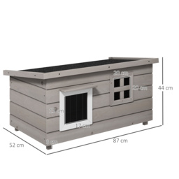 PawHut Wooden Cat House Outdoor, Elevated Cat Shelter Kennel, Pet Play House with Openable Top, Asphalt Roof, Window, Grey - Aosom UK - thumbnail 3
