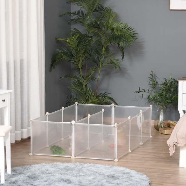 PawHut Pet Playpen DIY Small Guinea Pigs Hutches Open Enclosure Portable Plastic Fence 12 Panels for Kitten Bunny Chinchilla White - Aosom UK - image 1