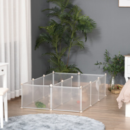 PawHut Pet Playpen DIY Small Guinea Pigs Hutches Open Enclosure Portable Plastic Fence 12 Panels for Kitten Bunny Chinchilla White - Aosom UK - thumbnail 1