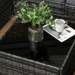 Outsunny 8 Pieces PE Rattan Corner Sofa Set Garden Furniture Set Patio Wicker Sofa Seater w/ Cushion Washable Cushion Cover Tempered Glass Table Grey - thumbnail 9