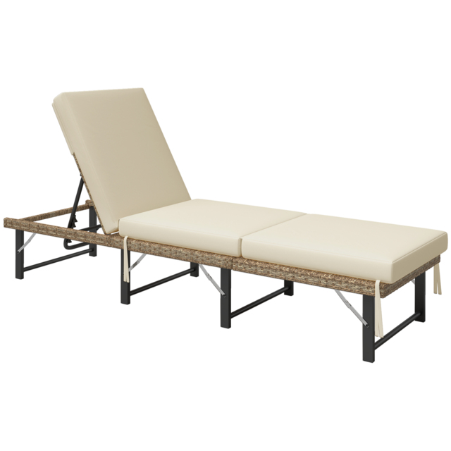 Outsunny Single Folding Rattan Sun Lounger, with Cushion - Grey - image 1
