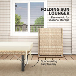 Outsunny Single Folding Rattan Sun Lounger, with Cushion - Grey - thumbnail 4
