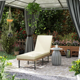 Outsunny Single Folding Rattan Sun Lounger, with Cushion - Grey - thumbnail 2