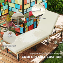 Outsunny Single Folding Rattan Sun Lounger, with Cushion - Grey - thumbnail 7