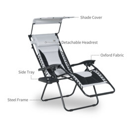 Outsunny Zero Gravity Garden Loungers, Folding Reclining Patio Chair with Shade Cover, Cup Holder and Headrest for Poolside, Camping, Grey - Aosom UK - thumbnail 8
