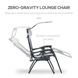 Outsunny Zero Gravity Garden Loungers, Folding Reclining Patio Chair with Shade Cover, Cup Holder and Headrest for Poolside, Camping, Grey - Aosom UK - thumbnail 4