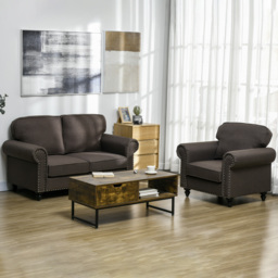 HOMCOM Two-Seater Mid-Century Sofa, with Pocket Springs, Cat Scratch Resistant, Dark Brown - Aosom UK - thumbnail 7