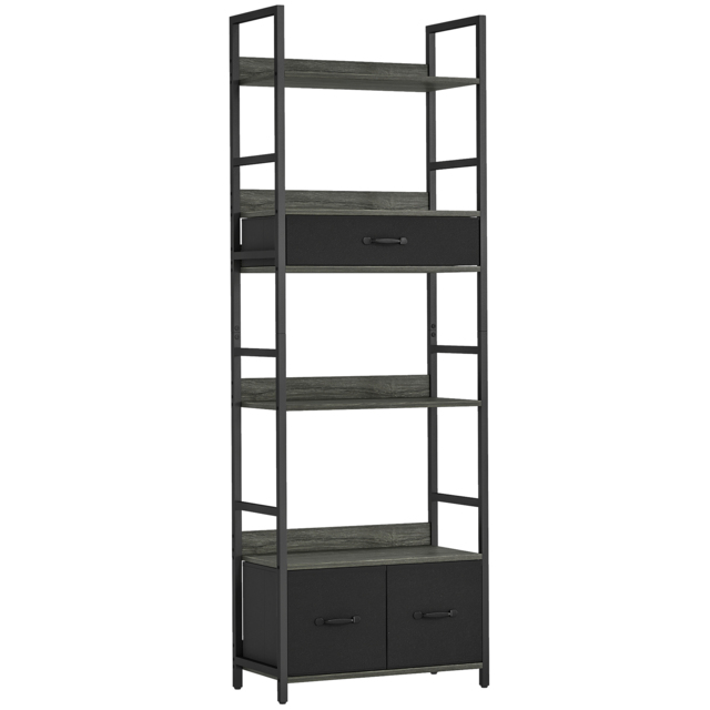HOMCOM Industrial Bookcase, 6-Tier Tall Bookshelf with 3 Fabric Drawers - Grey - image 1