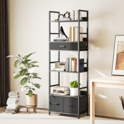 HOMCOM Industrial Bookcase, 6-Tier Tall Bookshelf with 3 Fabric Drawers - Grey - thumbnail 2
