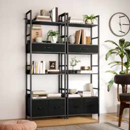 HOMCOM Industrial Bookcase, 6-Tier Tall Bookshelf with 3 Fabric Drawers - Grey - thumbnail 9