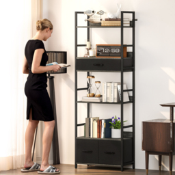HOMCOM Industrial Bookcase, 6-Tier Tall Bookshelf with 3 Fabric Drawers - Grey - thumbnail 7