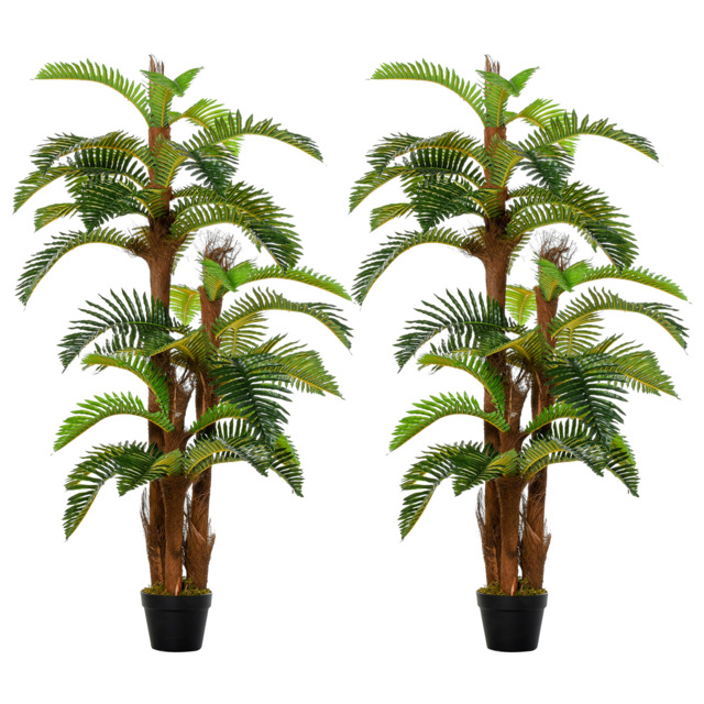 Outsunny Set of 2 Artificial Plant Tropical Palm in Pot, Fake Plants for Home Indoor Outdoor Decor, 150cm, Green - Aosom UK - image 1