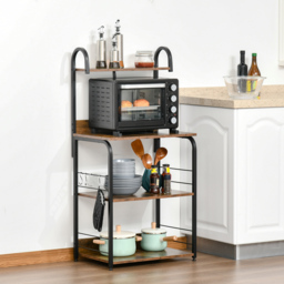 HOMCOM 4-Tier Baker's Rack, Microwave Stand with 4 Hooks, Kitchen Storage Unit for Spices, Pots and Pans, Rustic Brown - thumbnail 2