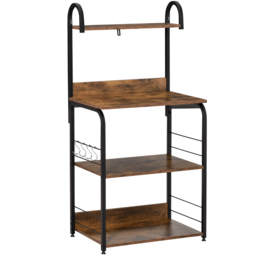 HOMCOM 4-Tier Baker's Rack, Microwave Stand with 4 Hooks, Kitchen Storage Unit for Spices, Pots and Pans, Rustic Brown - thumbnail 1