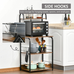 HOMCOM 4-Tier Baker's Rack, Microwave Stand with 4 Hooks, Kitchen Storage Unit for Spices, Pots and Pans, Rustic Brown - thumbnail 5