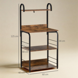 HOMCOM 4-Tier Baker's Rack, Microwave Stand with 4 Hooks, Kitchen Storage Unit for Spices, Pots and Pans, Rustic Brown - thumbnail 3