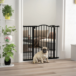 PawHut Metal 74-94cm Adjustable Pet Gate Safety Barrier w/ Auto-Close Door Black - Aosom UK - thumbnail 2