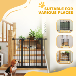 PawHut Metal 74-94cm Adjustable Pet Gate Safety Barrier w/ Auto-Close Door Black - Aosom UK - thumbnail 8