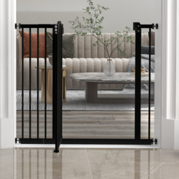 PawHut Metal 74-94cm Adjustable Pet Gate Safety Barrier w/ Auto-Close Door Black - Aosom UK - thumbnail 9