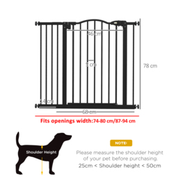 PawHut Metal 74-94cm Adjustable Pet Gate Safety Barrier w/ Auto-Close Door Black - Aosom UK - thumbnail 3
