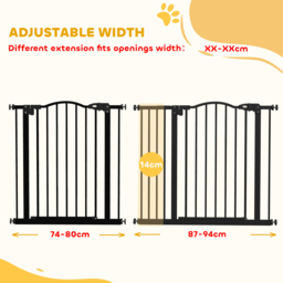 PawHut Metal 74-94cm Adjustable Pet Gate Safety Barrier w/ Auto-Close Door Black - Aosom UK - thumbnail 4